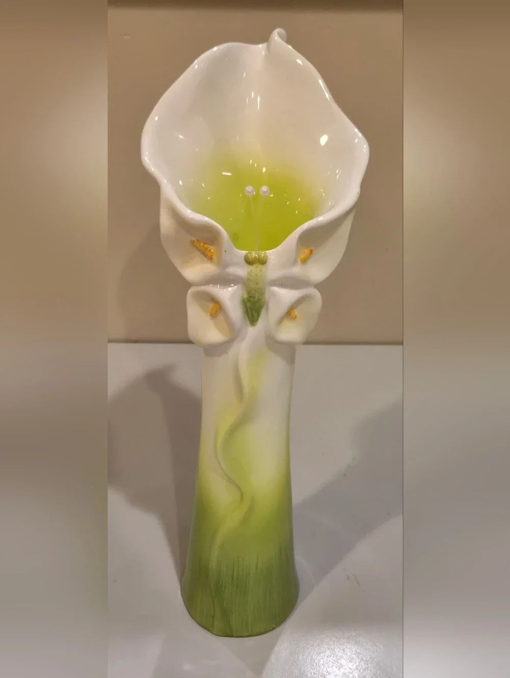 White and Lime Green Calla Lily Porcelain Bud Vase